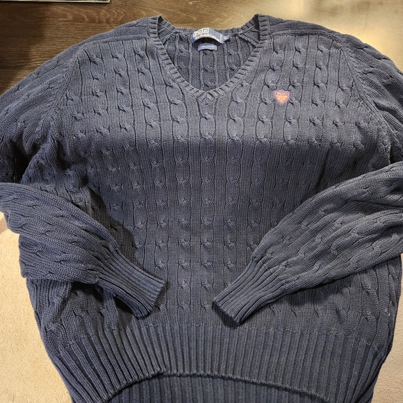 Vintage 90s Polo Ralph Lauren Cable Knit Long Sleeve V Neck Sweater MENS Large